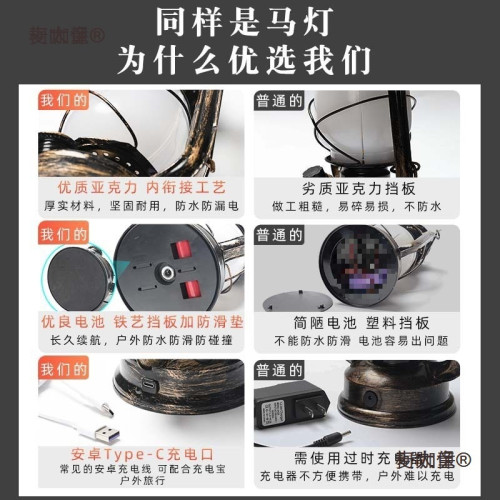 戶外復古露營燈馬燈充電手提燈野營氛圍燈老式煤油燈帳篷燈麥太保