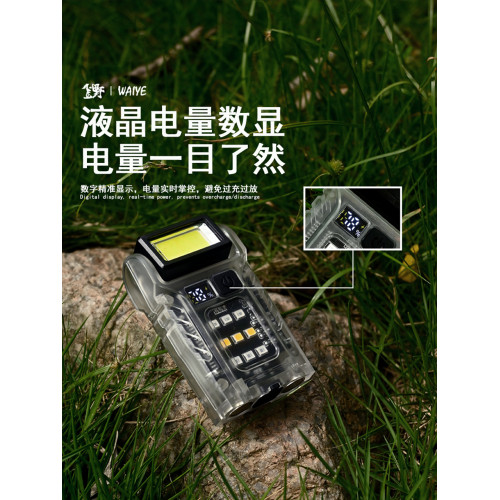 戶外可攜式多功能夜光cob工作燈led迷你手電筒強光爆亮長續航夾帽燈