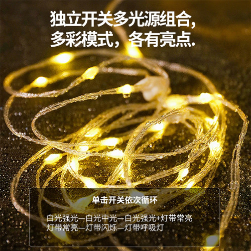 戶外露營卷尺燈20米燈串野營天幕帳篷氛圍燈USB充電派對LED裝飾燈