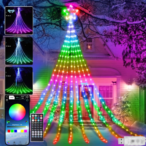 11.8FT Christmas Outdoor WaterfAll Star String Lights 350