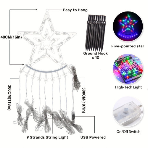 11.8FT Christmas Outdoor WaterfAll Star String Lights 350