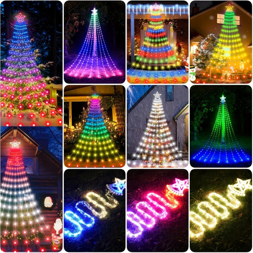 11.8FT Christmas Outdoor WaterfAll Star String Lights 350
