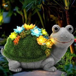 Solar Powered Colorful Resin Turtle Statue with Succulent