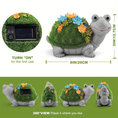 Solar Powered Colorful Resin Turtle Statue with Succulent
