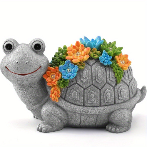 Solar Powered Colorful Resin Turtle Statue with Succulent