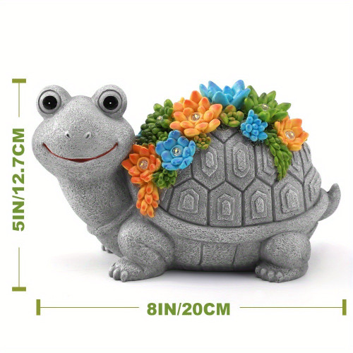 Solar Powered Colorful Resin Turtle Statue with Succulent