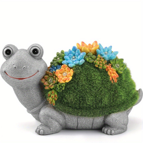 Solar Powered Colorful Resin Turtle Statue with Succulent
