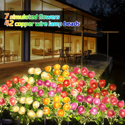 New 1PC 7 Heads Diamond Small Rose Solar Flower Lights,