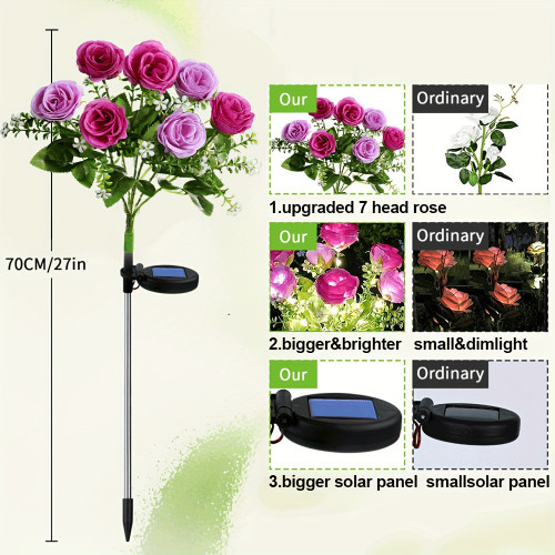 New 1PC 7 Heads Diamond Small Rose Solar Flower Lights,