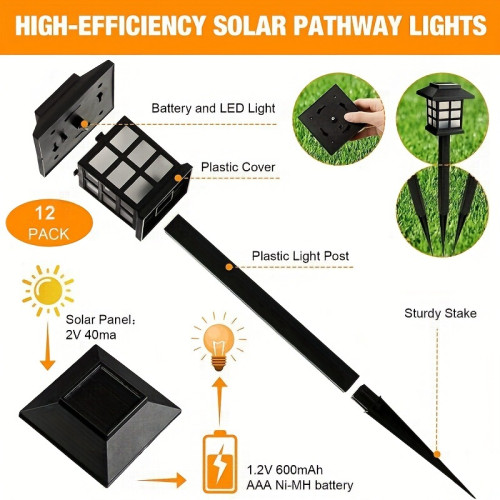 12PCS Solar Powered Outdoor Pathway Lights Waterproof LED