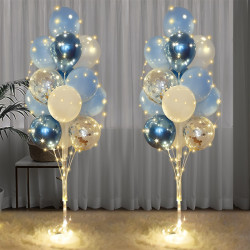 Balloon Stand Kit For Floor With String Light 2 set Blue