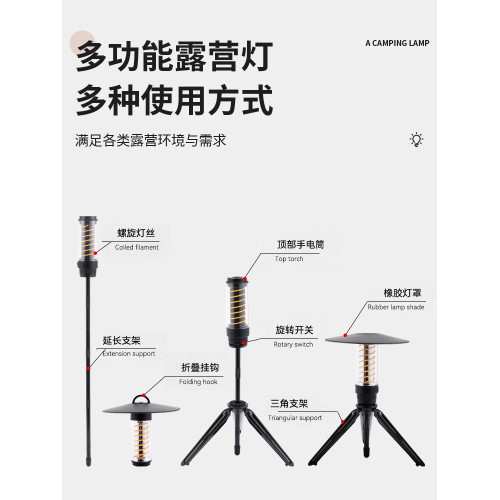 戶外可攜式照明超長續航氛圍露營LED燈充電帳篷營地天幕野營掛燈