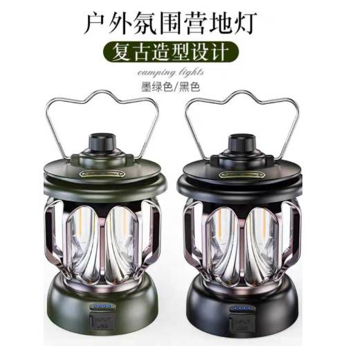 露營燈新款戶外野營LED復古手提帳篷燈便捷式USB充電防水