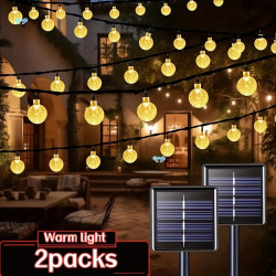 2 PACK 78 foot Solar String Lights, 200 LEDs Crystal BAll
