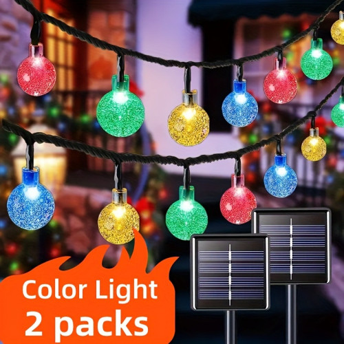 2 PACK 78 foot Solar String Lights, 200 LEDs Crystal BAll