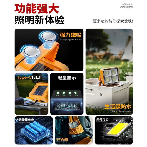 迷你太陽能露營燈強磁吸附應急爆亮充電燈多檔調節戶外擺攤燈 迷你太陽能露營燈強磁吸附應急爆亮充電燈多檔調節戶外擺攤燈