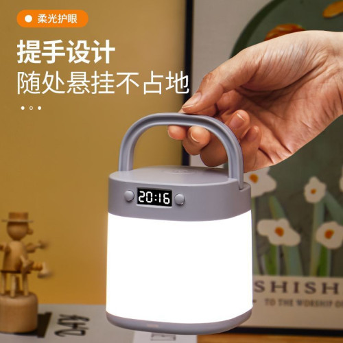 護眼手提遙控小夜燈時鐘臥室床頭台燈睡眠嬰兒喂奶燈戶外露營燈