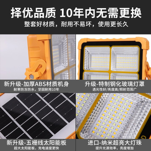 太陽能投光燈地攤燈移動可攜式戶外露營燈大功率爆亮戶外應急照明燈