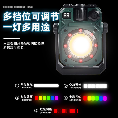 新款Type-c充電戶外COB工作燈磁吸檢太陽能野營多光源LED露營
