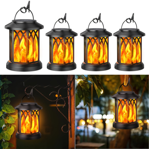2/ 4 Pack Solar Lights Metal Flickering Flame Solar Lantern