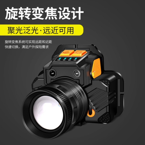 新款led手勢感應頭燈旋轉變焦頭燈USB充電強光戶外夜釣防水小頭燈