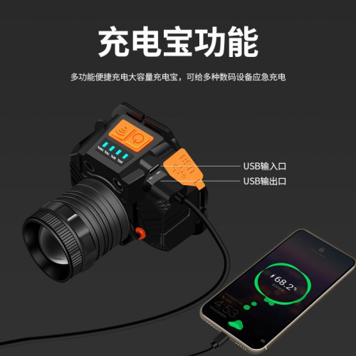 新款led手勢感應頭燈旋轉變焦頭燈USB充電強光戶外夜釣防水小頭燈