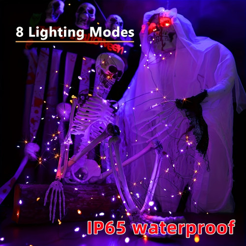 69FT 240 LED 2 Pack Orange & Purple Solar HAlloween Lights,