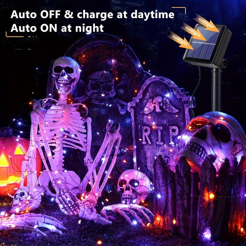 69FT 240 LED 2 Pack Orange & Purple Solar HAlloween Lights,
