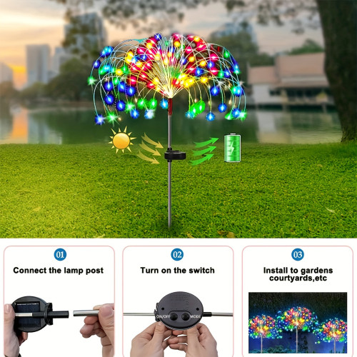 2 Packs Set Of 200LED Olar Fireworks Lights, Outdoor Solar