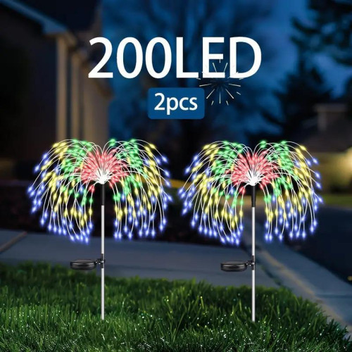 2 Packs Set Of 200LED Olar Fireworks Lights, Outdoor Solar