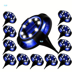 12PCS Solar LED Ground Lights, Blue Light Disc Lights for