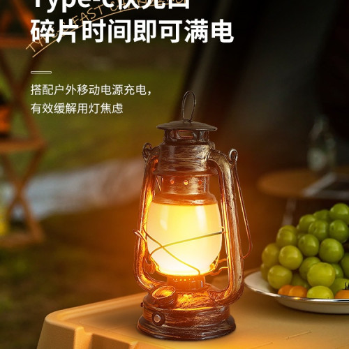 露營燈野營燈復古馬燈氛圍燈手提燈帳篷燈充電煤油燈太陽能戶外燈