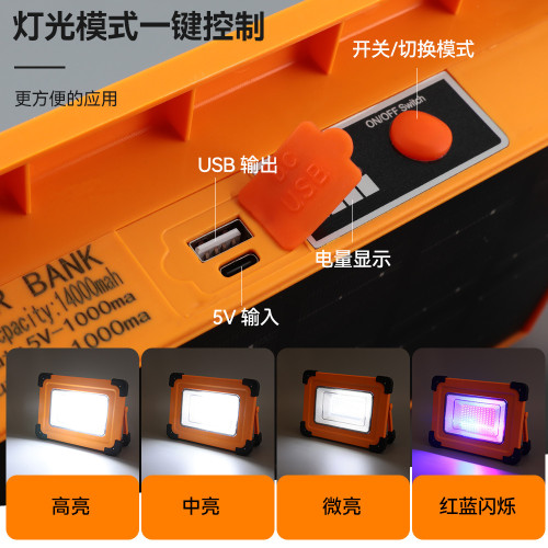 LED太陽能工作燈戶外照明露營燈應急可攜式移動支架超亮充電燈
