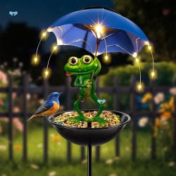 Frog Statue Solar Street Light, Outdoor Bird Feeder, Garden