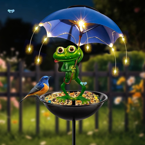 Frog Statue Solar Street Light, Outdoor Bird Feeder, Garden