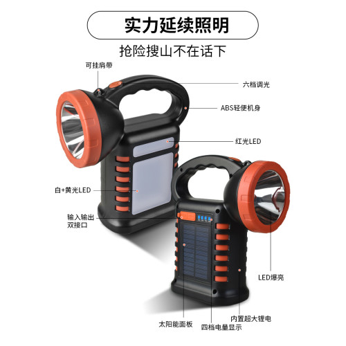 新款太陽能手提燈多功能工作燈快充戶外露營燈警示燈可攜式超亮