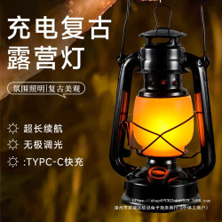 露營燈戶外充電復古馬燈營地野營氛圍煤油手提擺攤帳篷燈裝飾火焰