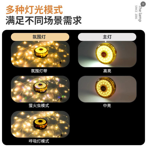 戶外氛圍露營燈帳篷應急氛圍燈照明燈可攜式卷尺燈防水收納野營燈串