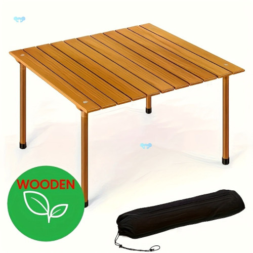 Portable Camping Table, Roll Up Wooden Folding Beach Table