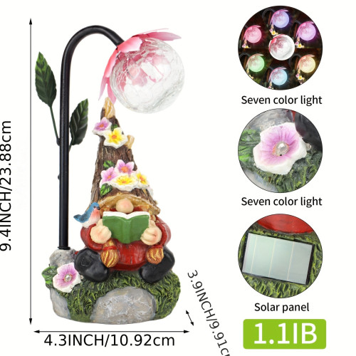 1PC Garden Gnome Statue With Solar LED Lights, Classic