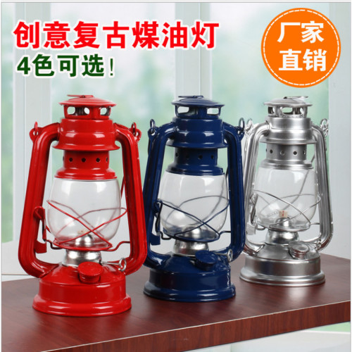 懷舊復古鐵藝煤油燈擺件 老式手提玻璃馬燈裝飾品戶外野營燈道具