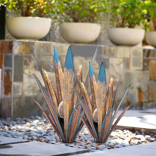 2PCS Metal Agave Solar Lawn Lights, Plant Home Decoration, 2PCS Metal Agave Solar Lawn Lights, Plant Home Decoration,