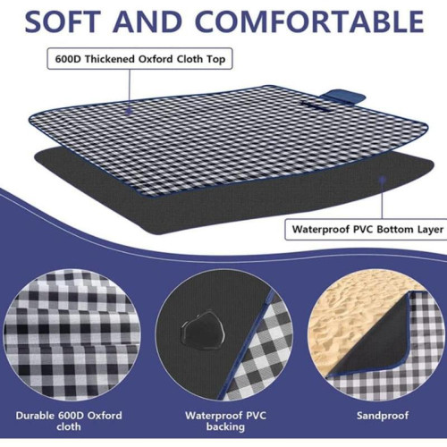 Picnic Beach Blanket Picnic Mat 80x60in Foldable Family Mat
