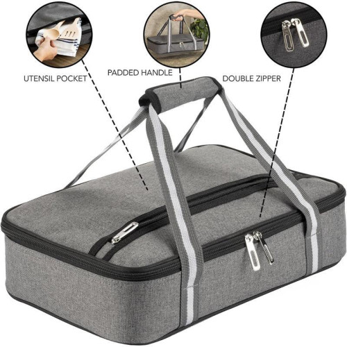 Gray Insulated Casserole Carrier for Hot or Cold