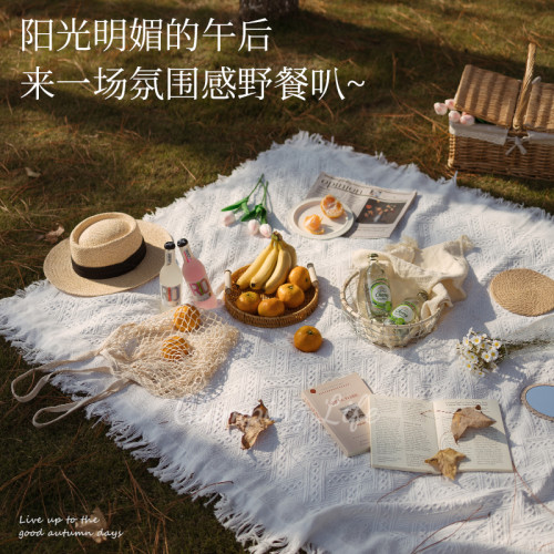 地墊露營法式野餐墊防潮墊沙灘墊白色海邊毯子帳篷野餐布照戶外