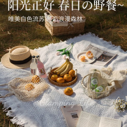 野餐墊防潮墊野餐布戶外露營白色毯子沙灘墊帳篷地墊法式海邊拍照