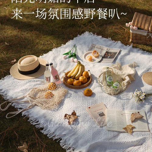 野餐墊防潮墊野餐布戶外露營白色毯子沙灘墊帳篷地墊法式海邊拍照