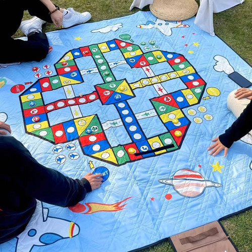 三合一飛行棋遊戯野餐墊跳房子大富翁兒童加棉防潮防水親子互動