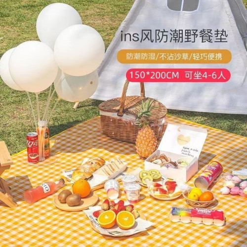 條紋野餐布沙灘墊防水防沙海邊戶外公園露營春遊墊子可攜式ins桌布