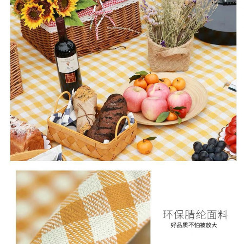 戶外露營地毯網紅黃白格墊子墊野餐野炊草坪帳篷地墊2